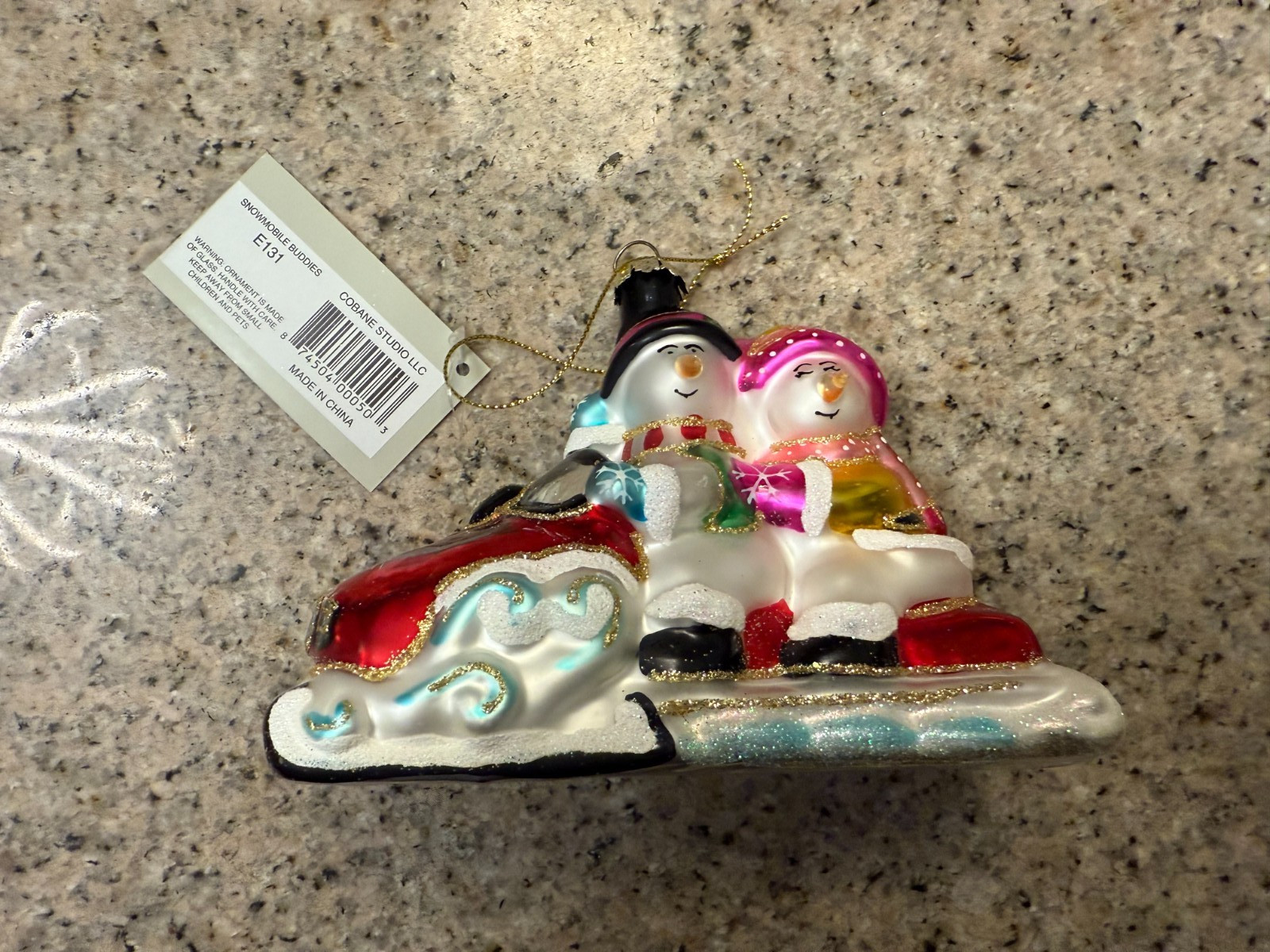 Margaret Cobane Snowman Snowmobile Buddies Glass Ornament New With Tags