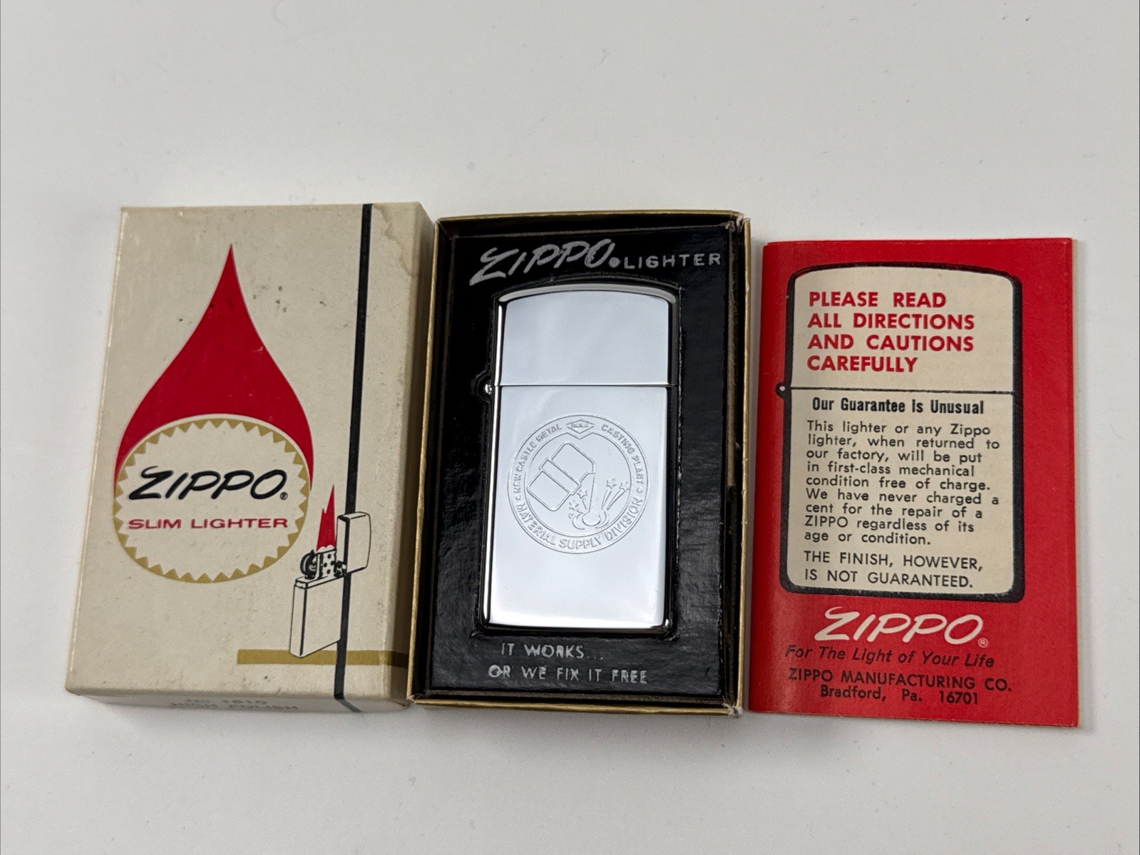 Vintage 1965 Zippo Slim Dana Casting Advertising W/ Original Box Never Used Rare