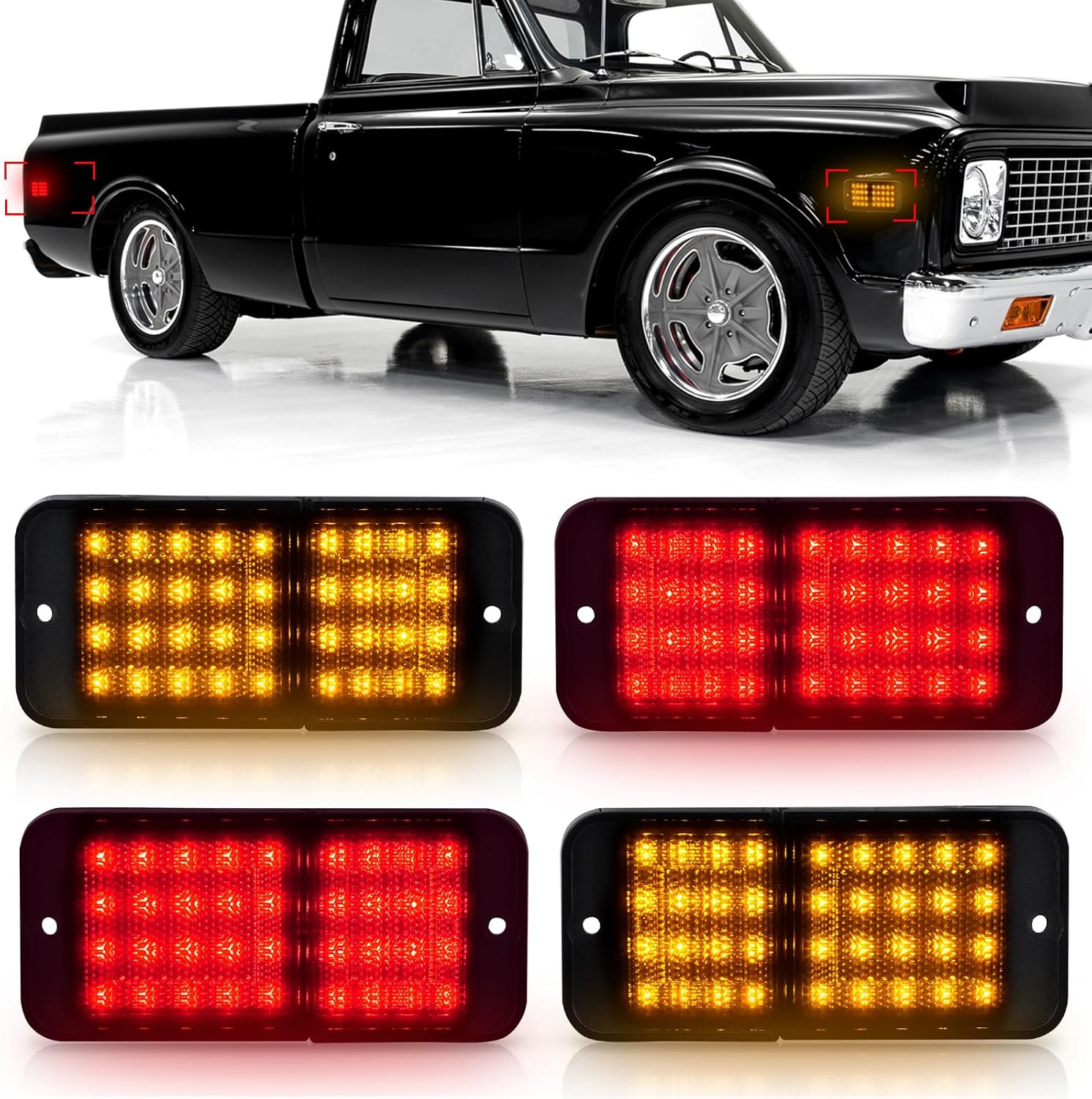Side Marker Lights for 1968-1972 Chevy C/K C10 GMC C1500 4 Pcs