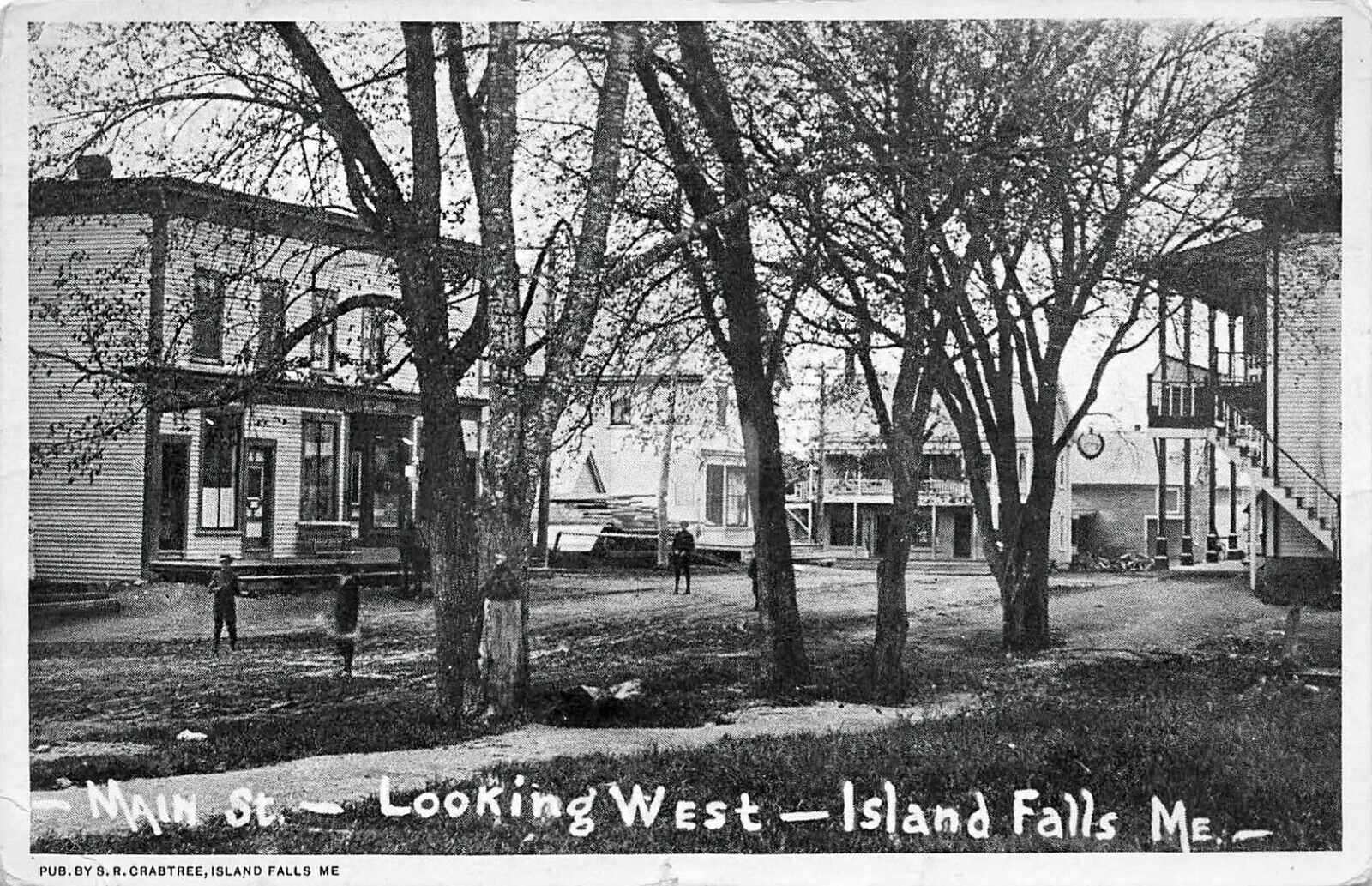 Island Falls ME Maine Main Street Storefronts Looking West 1911 Postcard Copy