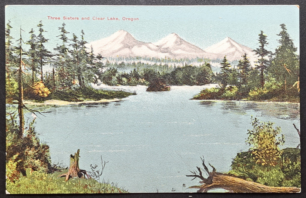 Three Sisters and Clear Lake Oregon Postcard Early 1900s Printed in Germany