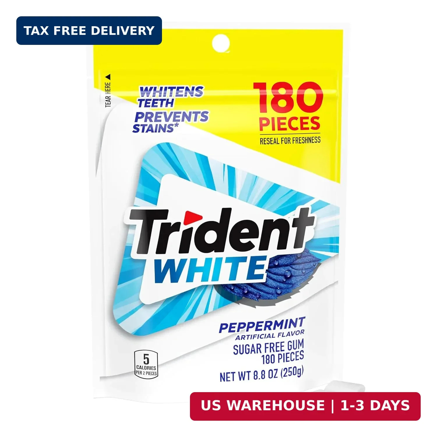 New Trident White Peppermint Sugar Free Gum, Value Pack, 180 Pieces