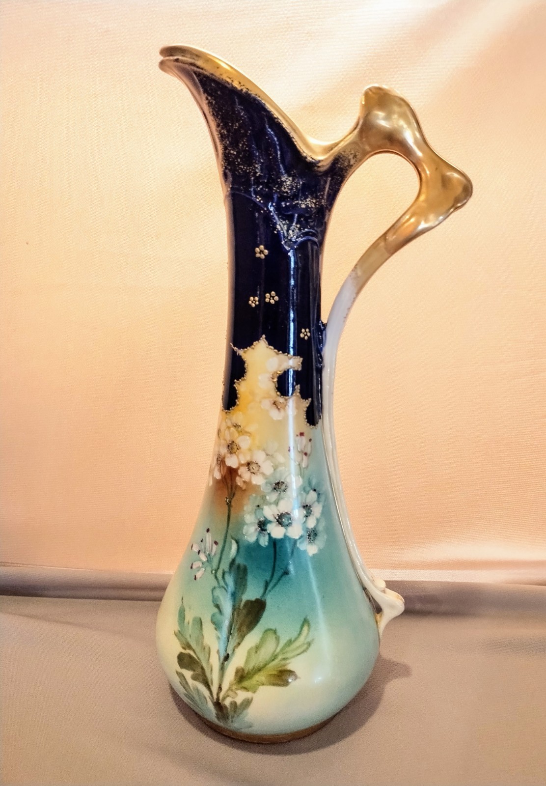 Antique Turn Teplitz Bohemia RStK Cobalt Vase Ewer 13