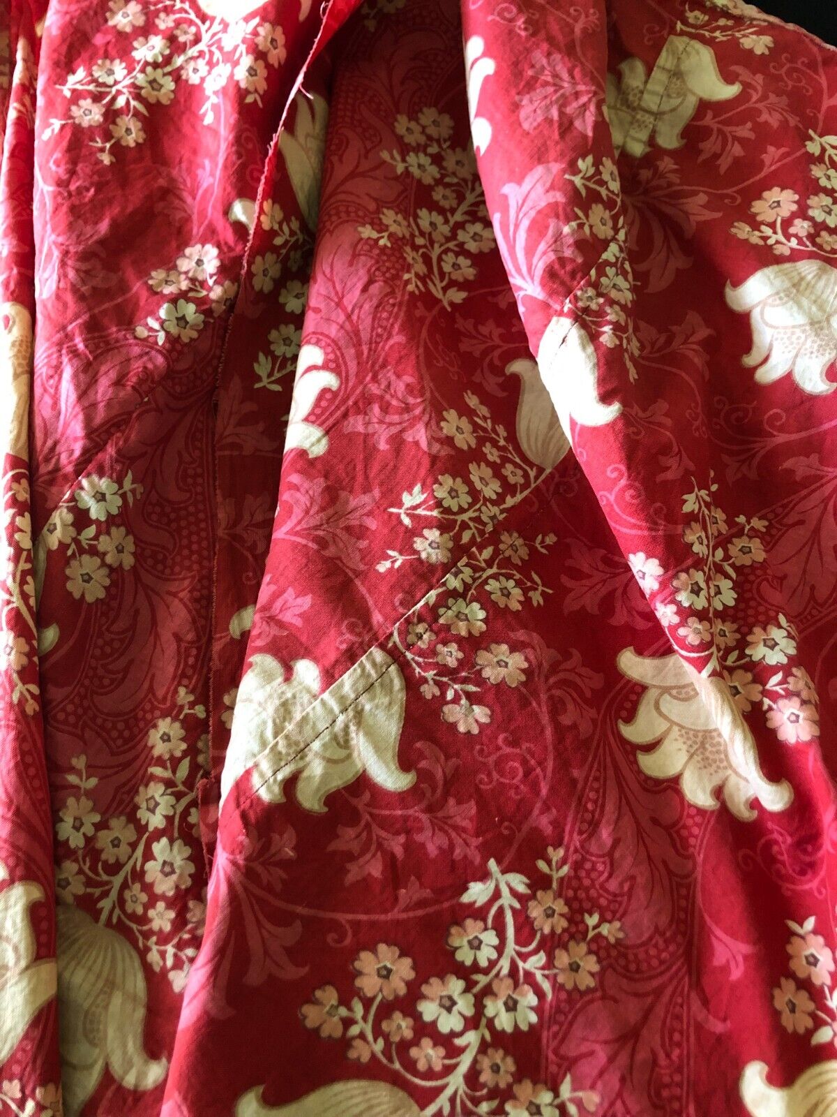 Beautiful Lengths x2 Antique French Cotton Art Nouveau Raspberry Cream Fabric