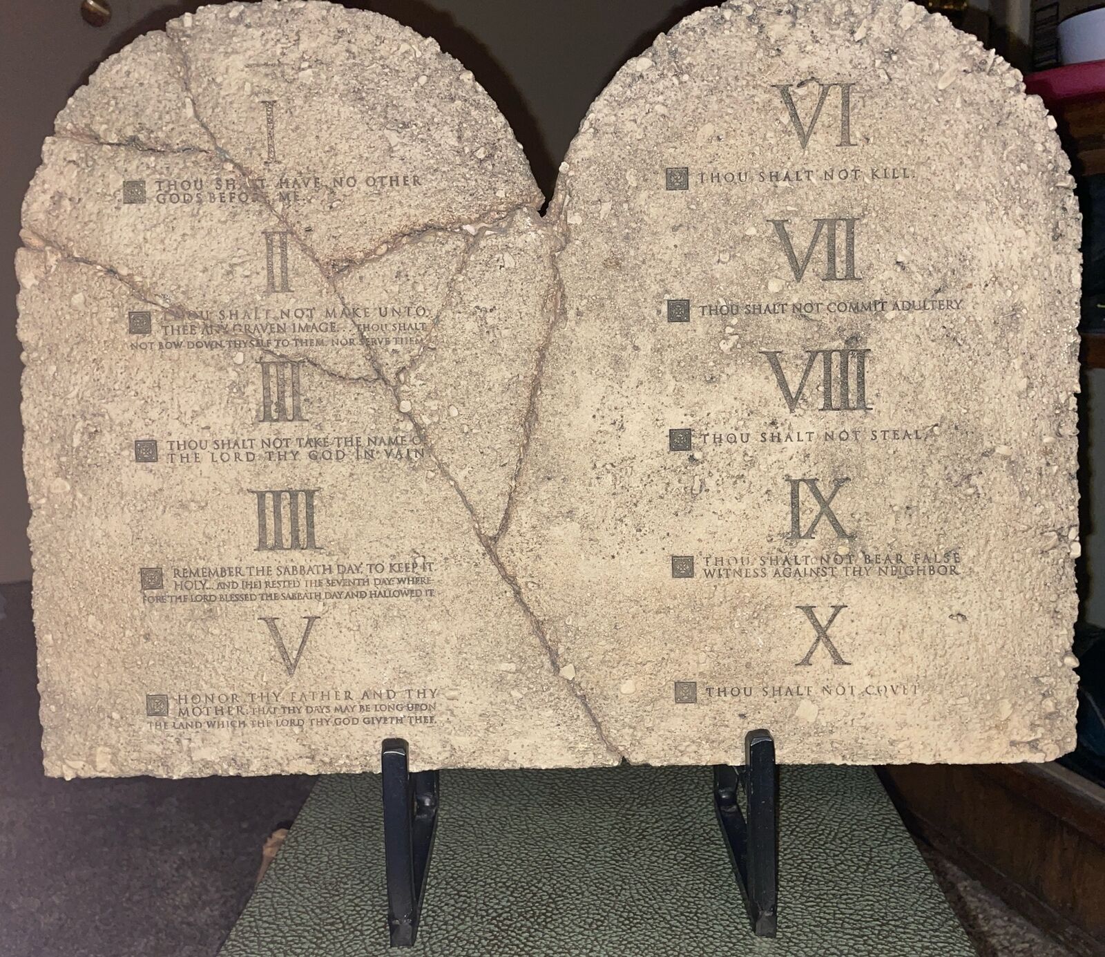 10 commandments plaque stone wall /shelf Art religious  16”W  X  12”H