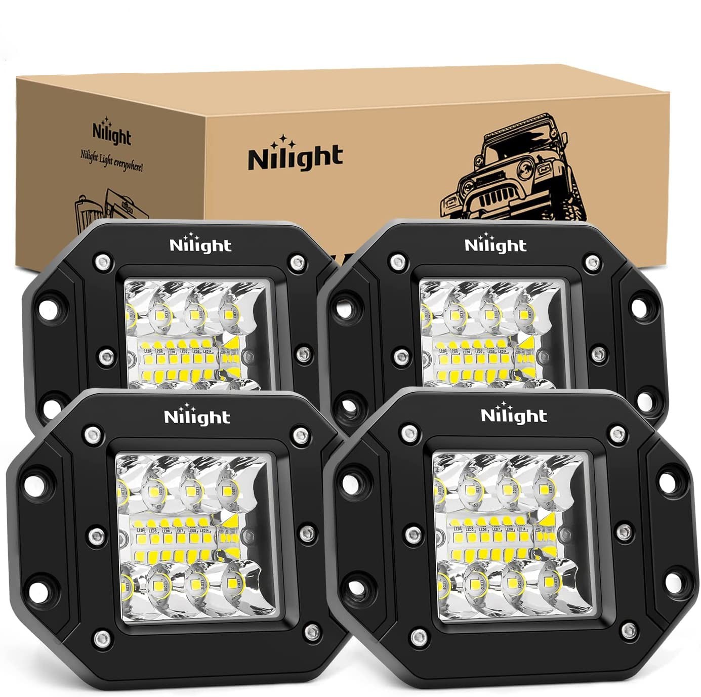 Nilight 4PCS 42W Flush Mount LED Light Pods - Upgraded Spot Flood Combo Beam Dri