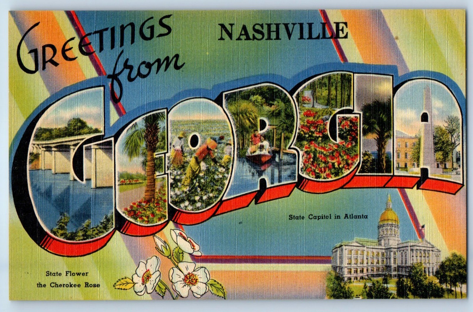 c1950's Greetings From Nashville Georgia GA Large Letters Multiview Postcard c1950's Greetings From Nashville Georgia GA Large Letters Multiview Postcard