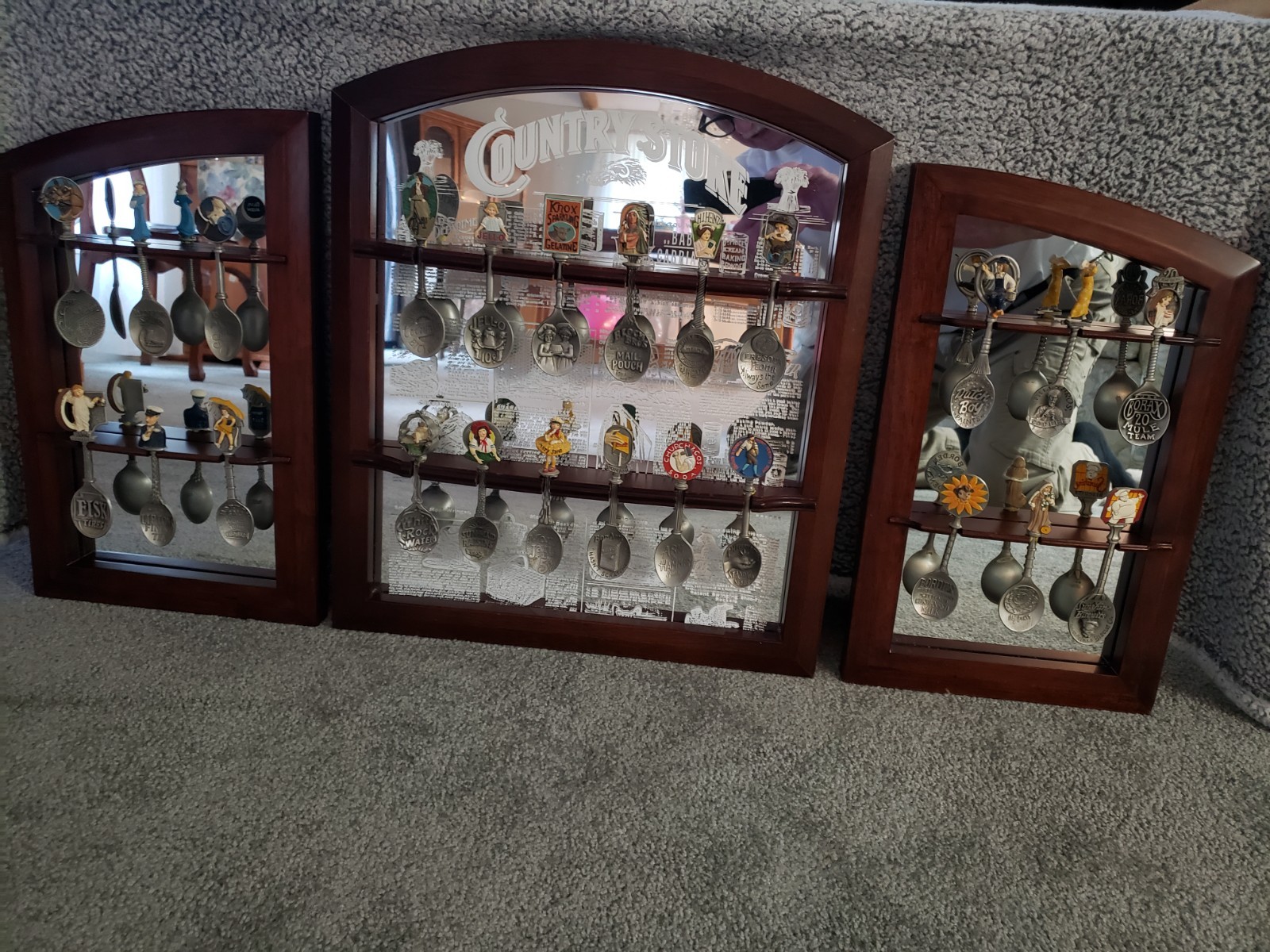 Franklin Mint Country Store Pewter Spoons/Mirrored Rack-24 Spoon Complete Set