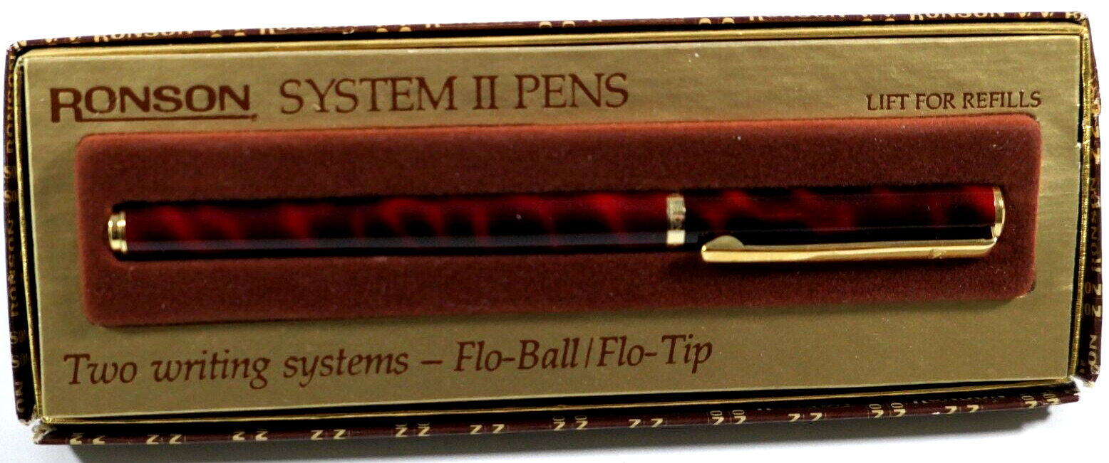 Vintage Ronson System II Pen ~ Flo Ball/Flo Tip ~ Germany ~ Red Tortoise #53005