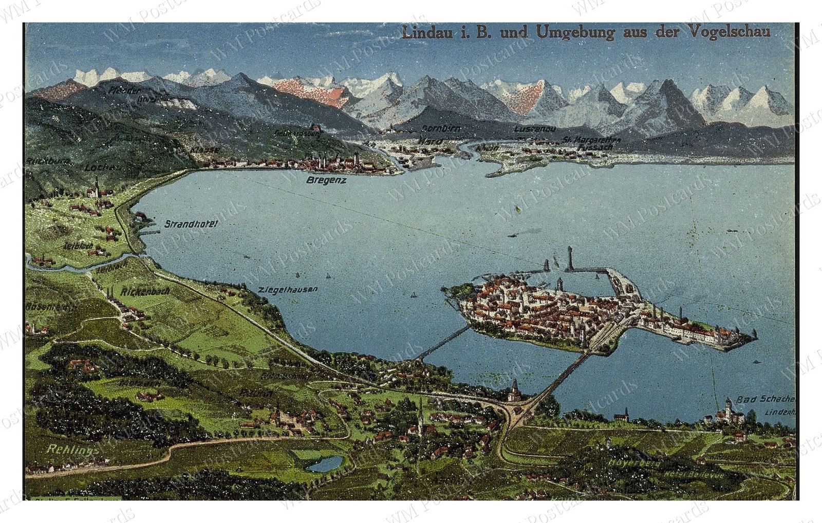 Lindau Lake Constance circa 1910s Aerial Island Harbor Standard Postcard