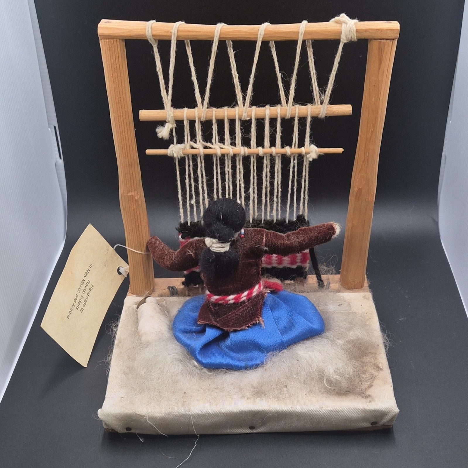Vintage 1993 Navajo Weaver Doll Diorama Handcrafted Working Loom Mother Tagged