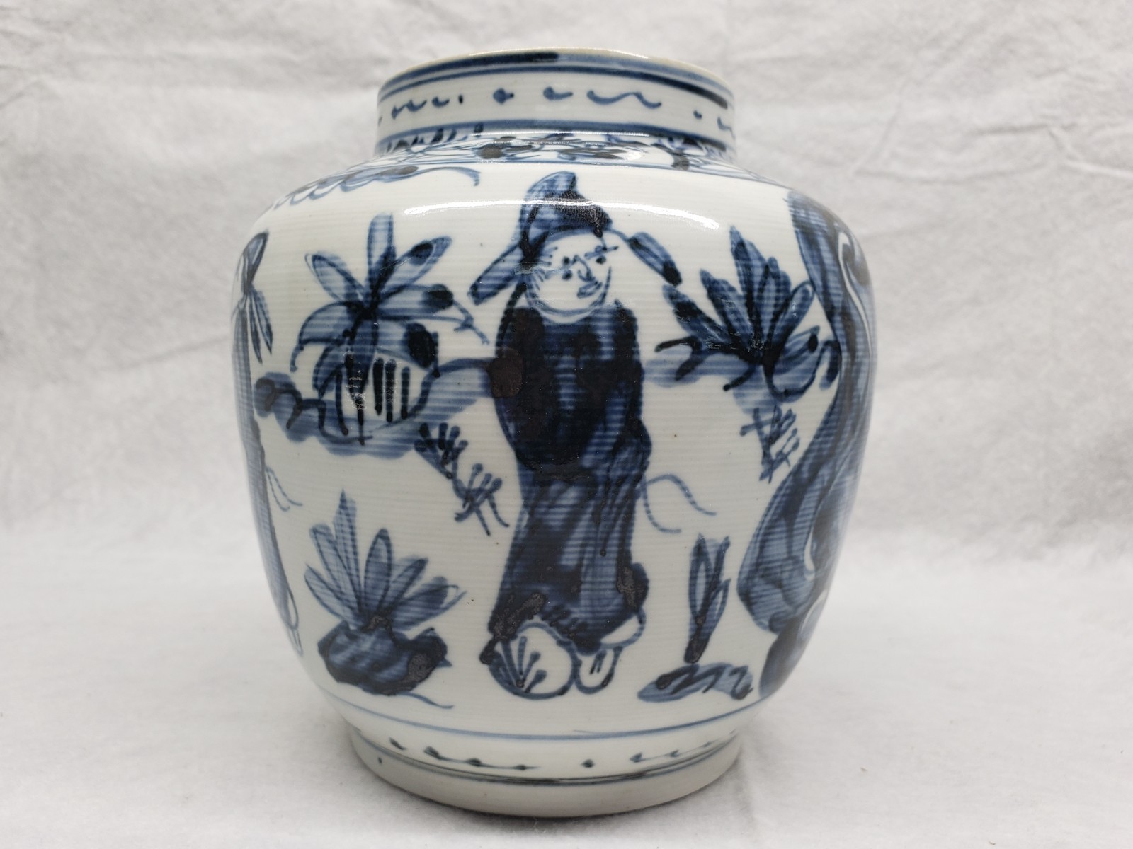 Antique 19thC Chinese Blue White Porcelain Ginger Jar Scholars Rabbit Mark 6.5