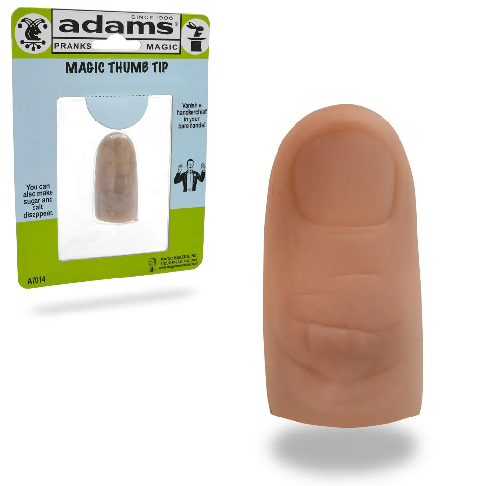 SS ADAMS MAGIC THUMB TIP + RED SILK Close Up Beginner Trick Vanishing Scarf Toy