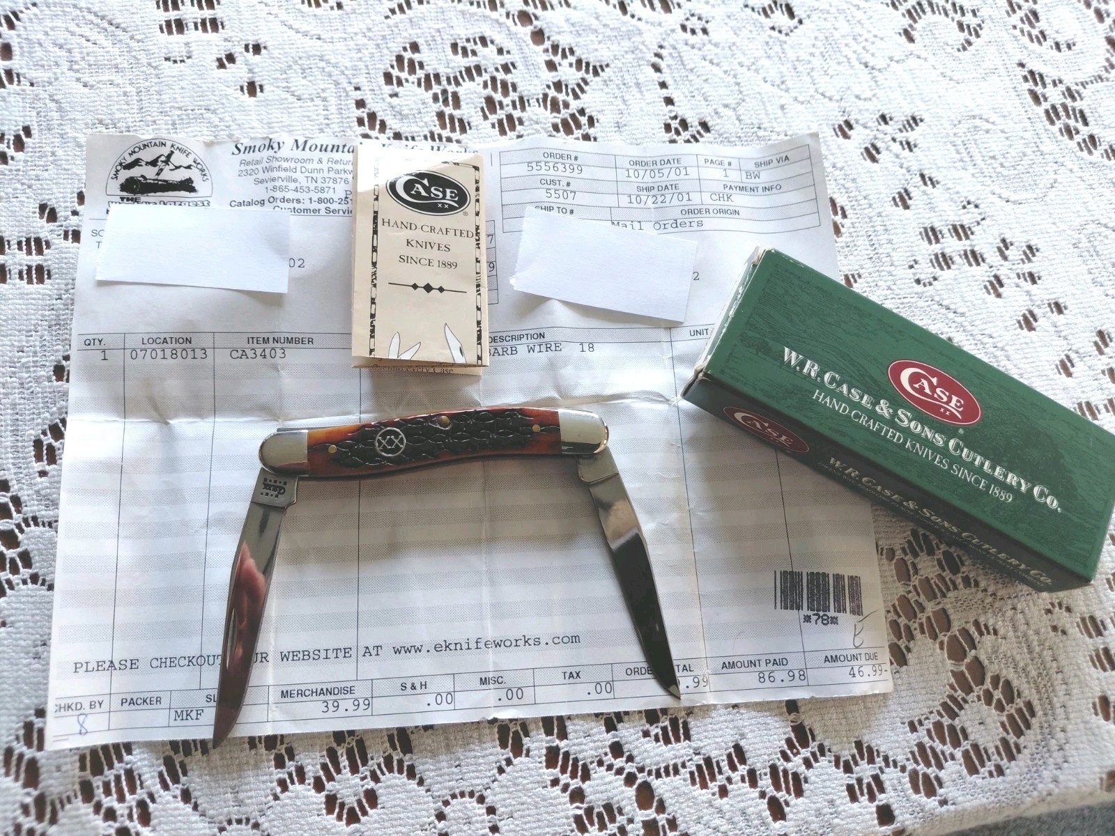 Z3 Vintage RARE 2001 CASE MUSKRAT DARK AMBER BONE BARBED WIRE KNIFE NEW+Invoice