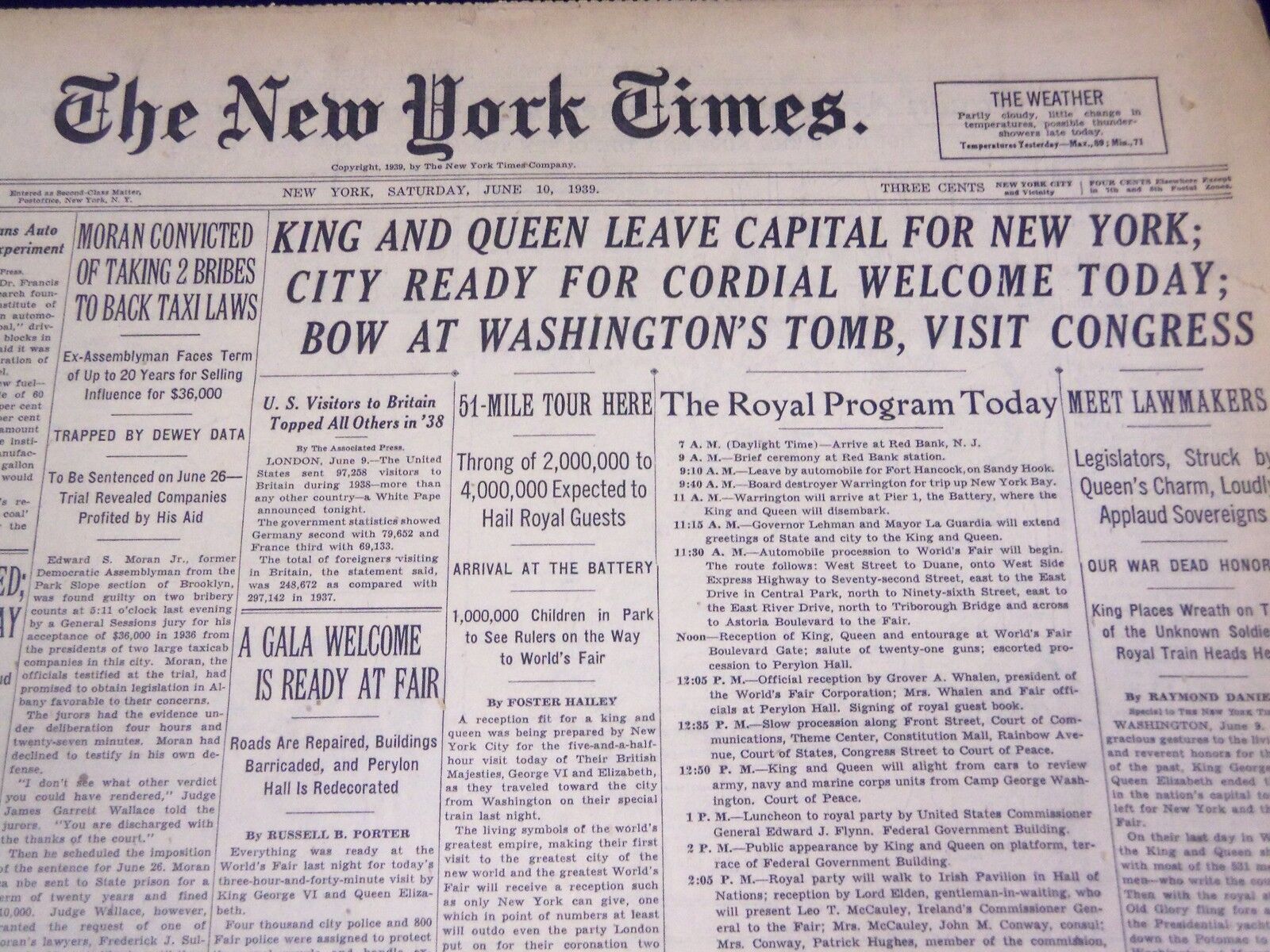1939 JUNE 10 NEW YORK TIMES - KIND & QUEEN LEAVE CAPITAL FOR NEW YORK - NT 610