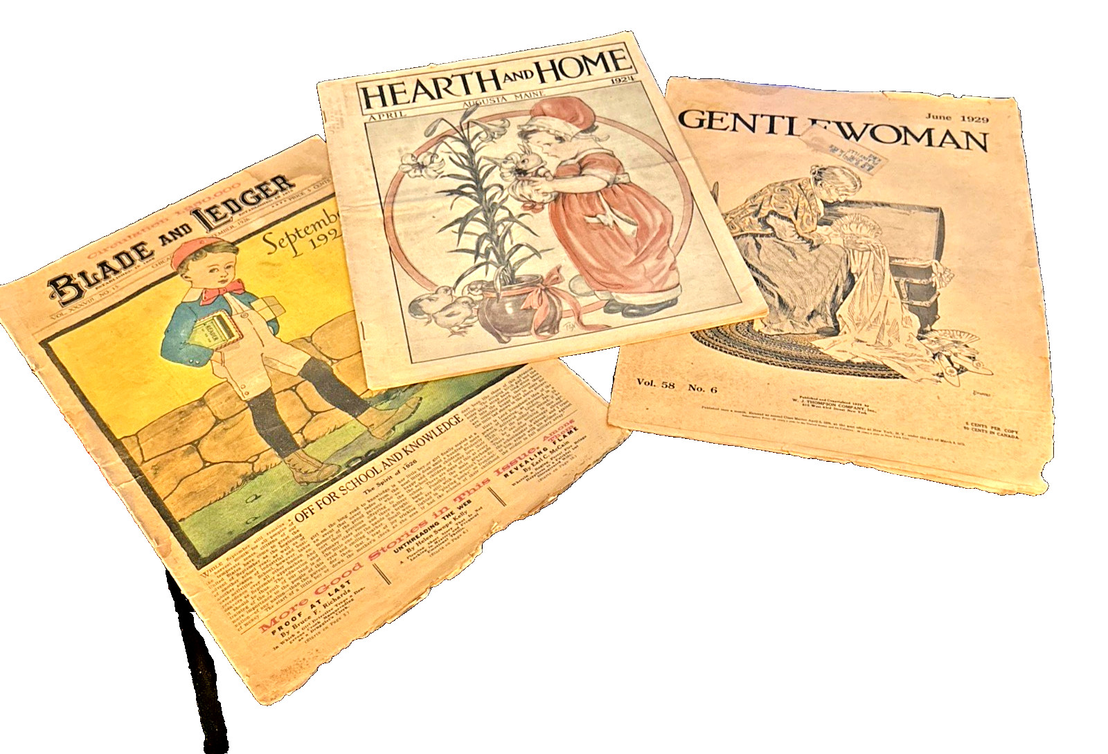 3 Fascinating Antique 1924-29 Ladies Magazines; Style, Stories, Ads