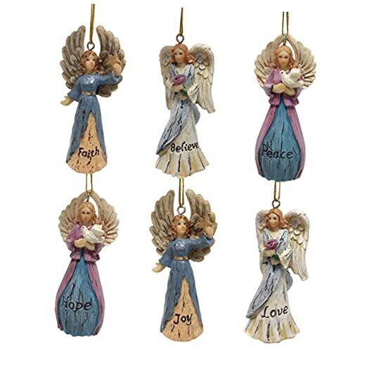 Angel Christmas Ornaments - Set of - Hand-Painted & Engraved with Words - 6