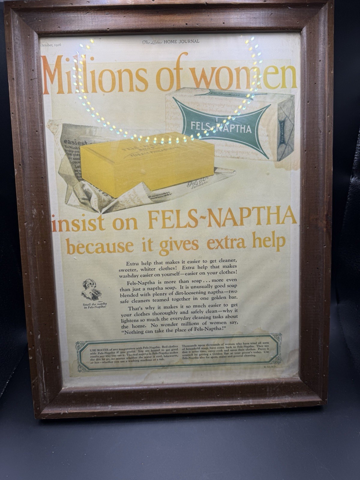 Framed Vintage 1926 Fels-Naptha Soap Print Ad Ladies Home Journal Laundry