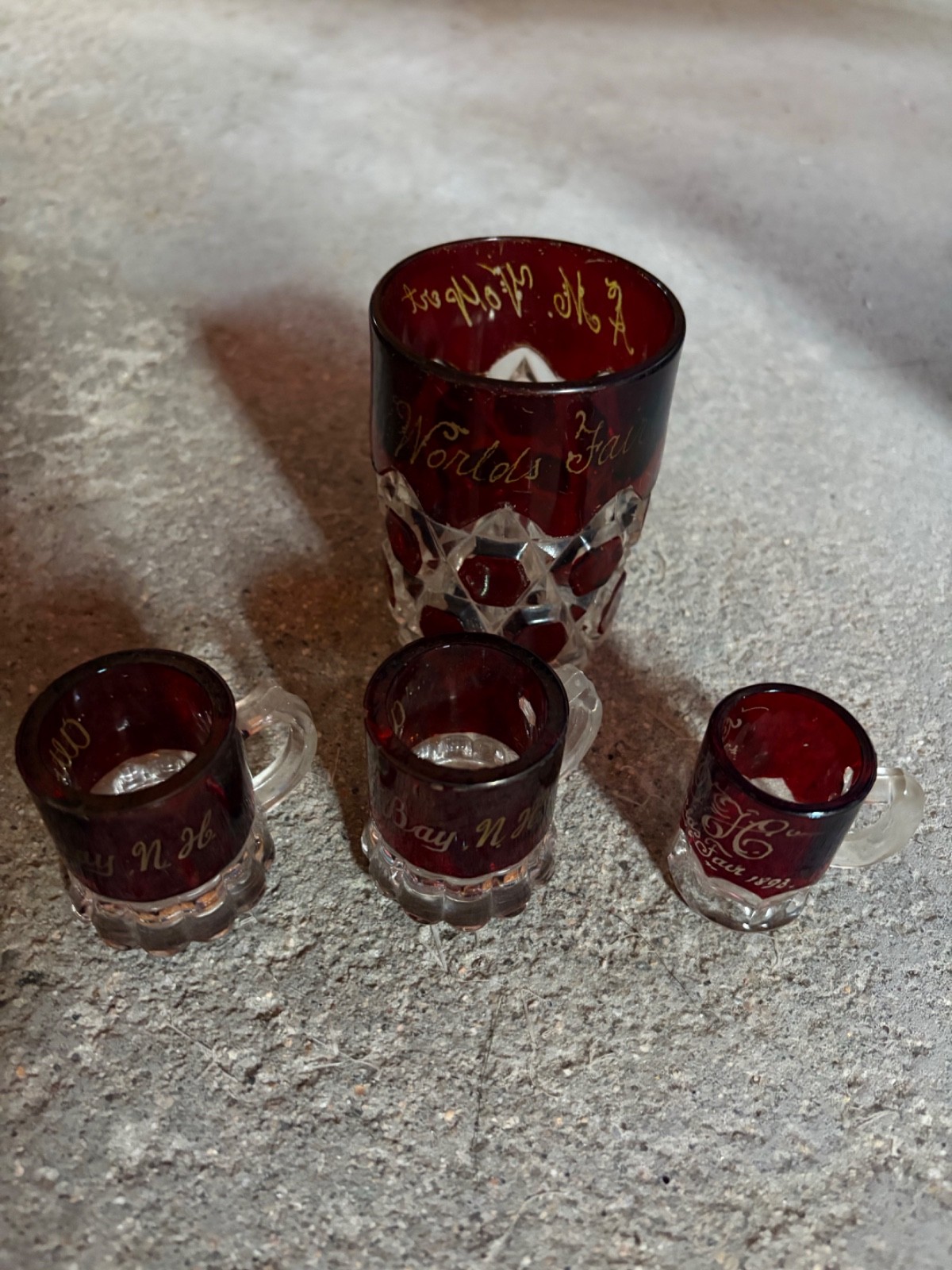 Ruby Flashed Glass Souvenirs w/Inscriptions-circa 1893 Ruby Flashed Glass Souvenirs w/Inscriptions-circa 1893