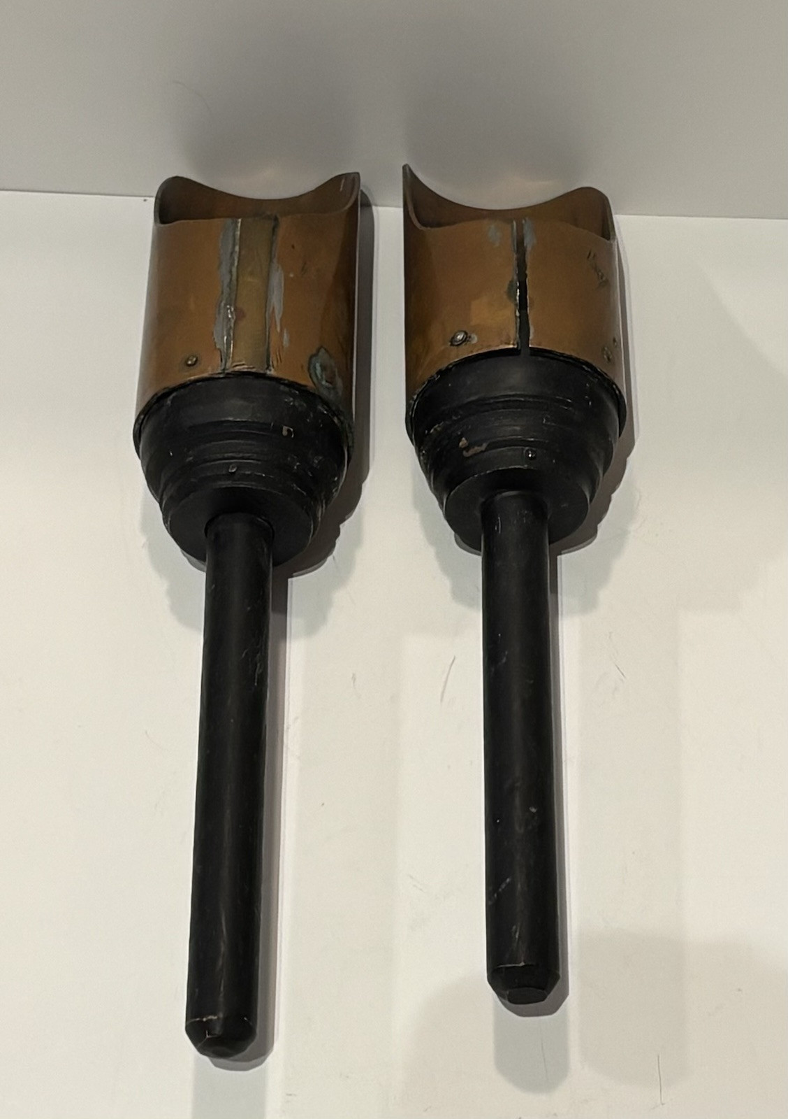 Vntg Antq? Handmade Copper Hanging Sconces Or Scoops ? Wood Handle Decor AS IS
