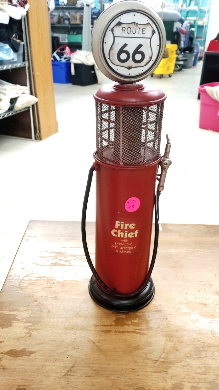 RED Route 66 Gas Pump FIRE CHIEF Metal  14.2 x 3.8 inch Decor