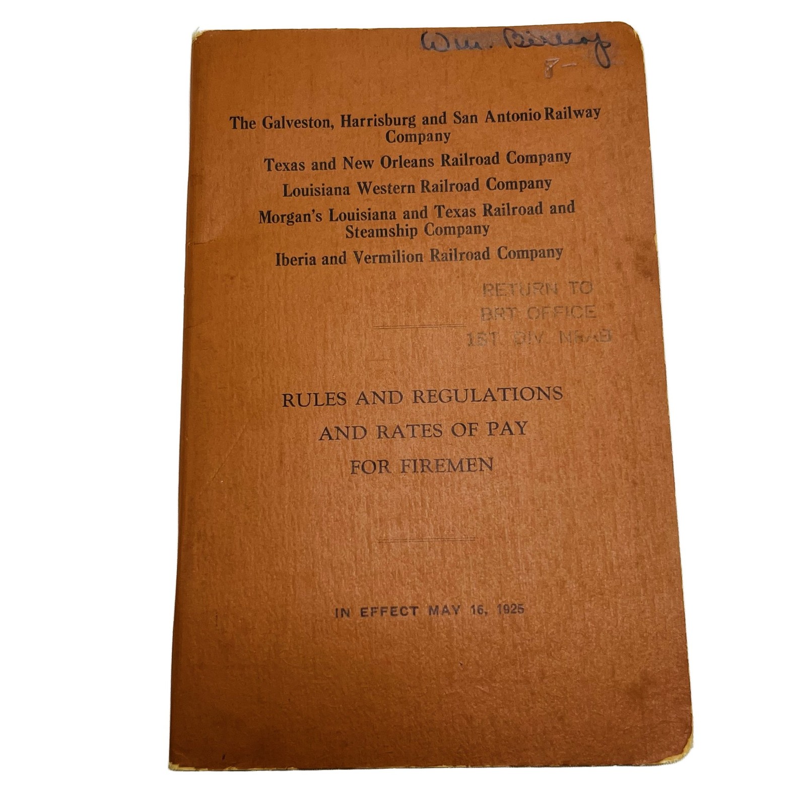 1925 Railroad Rules & Pay Rates Booklet Firemen Multiple Companies