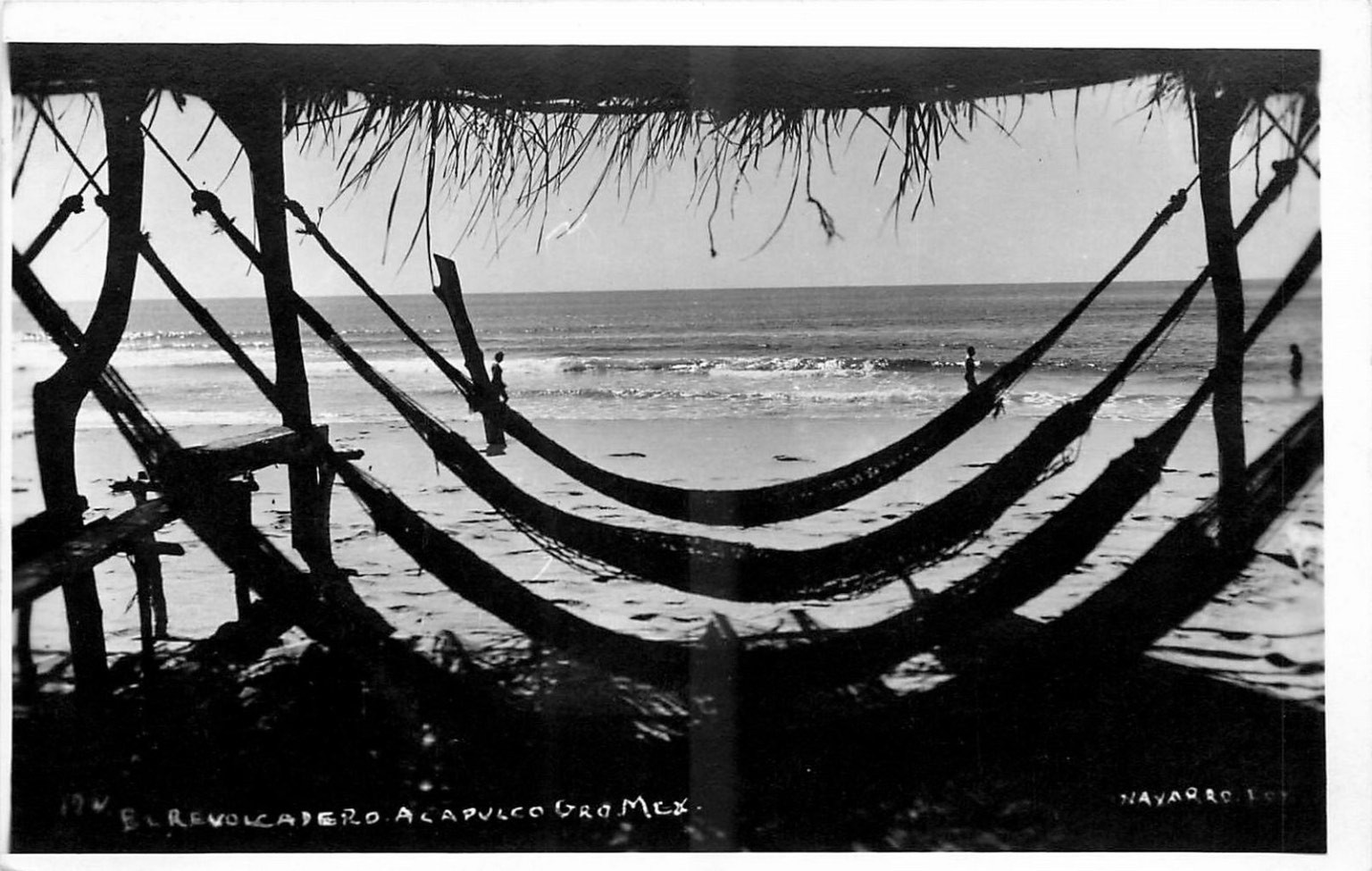 Acapulco El Revolcadero Beach Hammocks Mexico Vintage RPPC Postcard 1940s Acapulco El Revolcadero Beach Hammocks Mexico Vintage RPPC Postcard 1940s