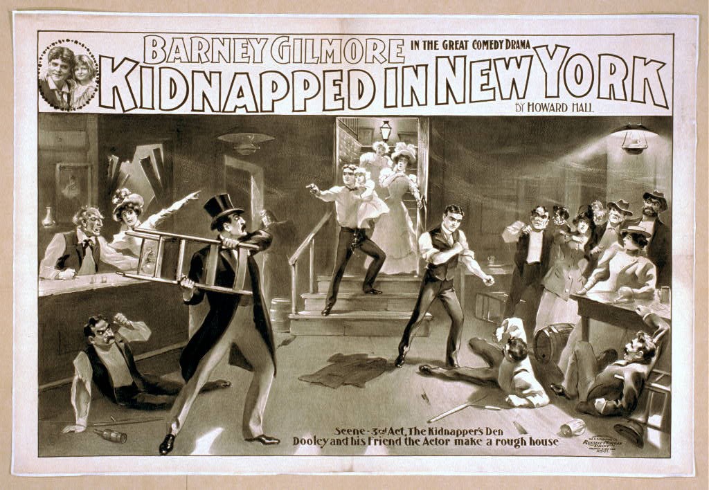 Barney Gilmore in the great comedy drama, Kidnapped in New York by Howard Hall.