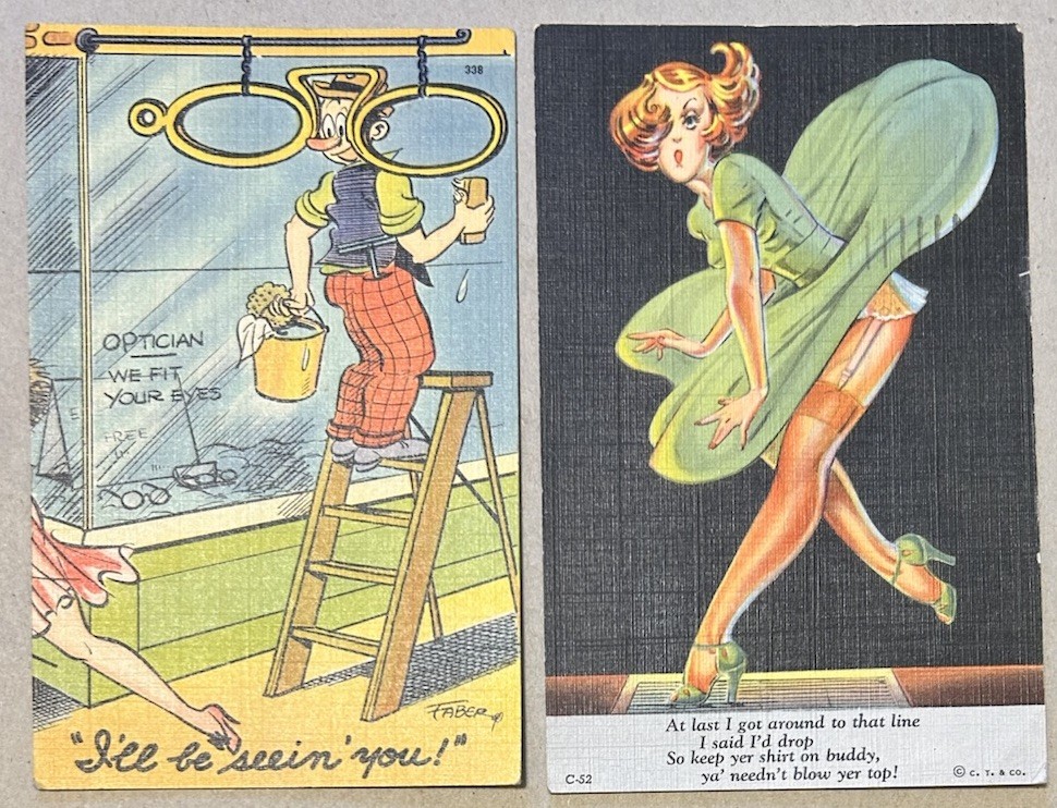 Two Vintage Linen Humorous Postcards