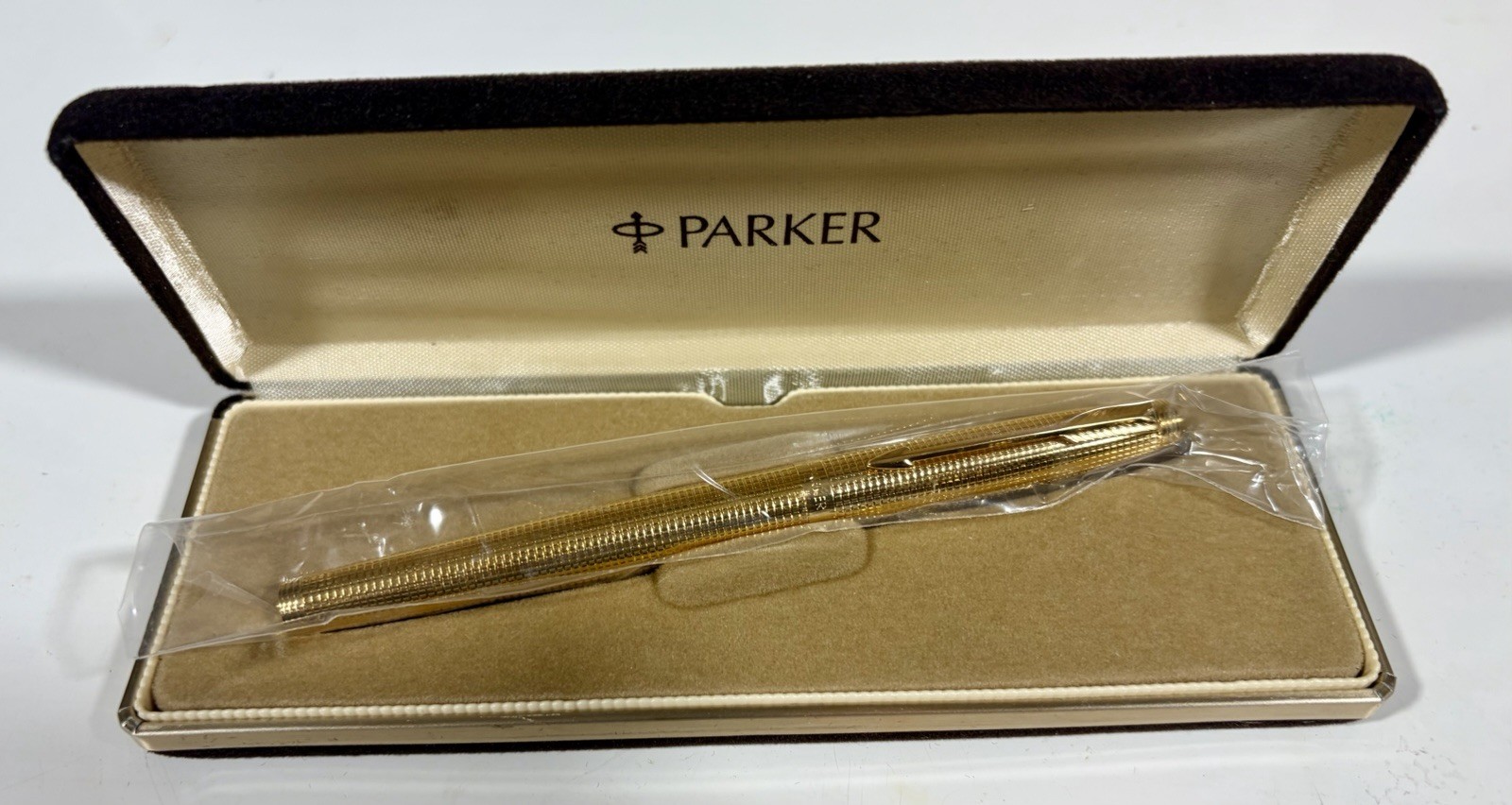 Parker 75 Insignia Fountain Pen Gold Grid Wrapped Box Converter Papers Vintage