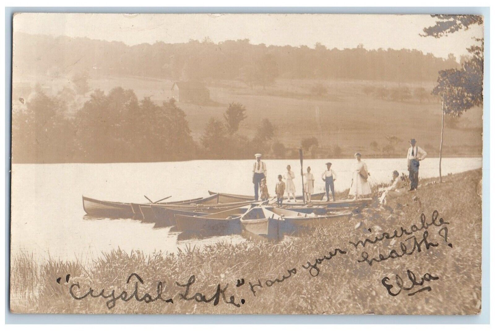 1906 Scene River Canoe Boat Crystal Lake New York NY RPPC Photo Antique Postcard
