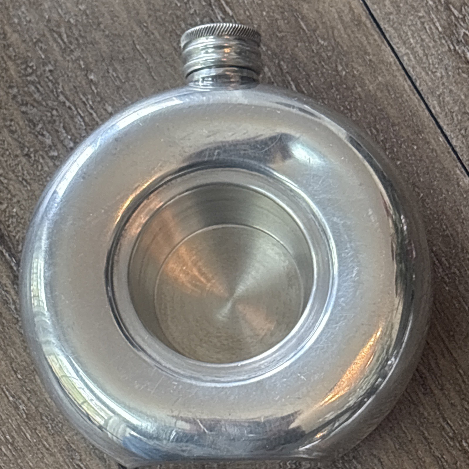 Vtg TML English Pewter 5 Oz Sailboat Pocket Flask Round Porthole-Made In England