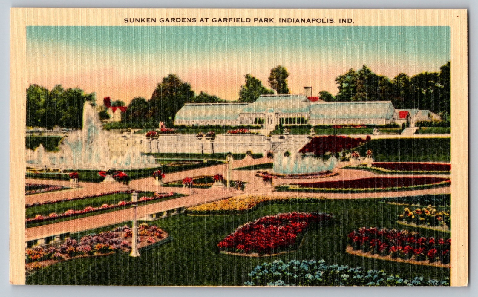 INDIANAPOLIS IN Garfield Park Sunken Gardens UNUSED unp vtg 6x4 Postcard B03
