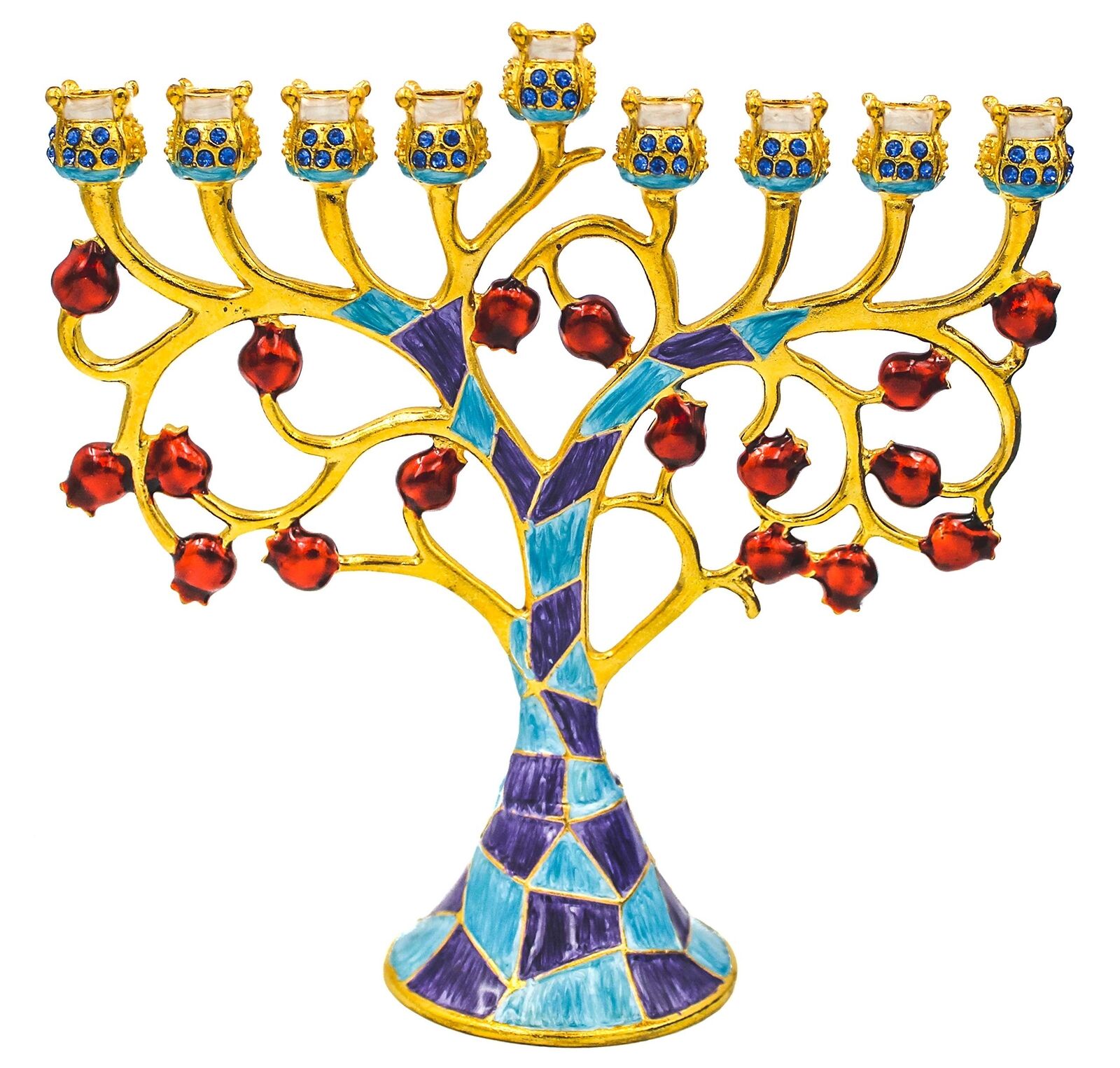 The Dreidel Company Menorah Jeweled and Gold Plated Tree with Red Flowers (Mo...