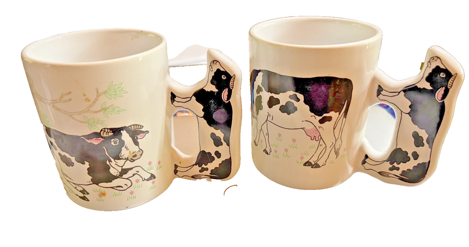 Cow Mugs-Set of Two Classic Black & White Cow Print Cute Handle Design Cow Mugs-Set of Two Classic Black & White Cow Print Cute Handle Design