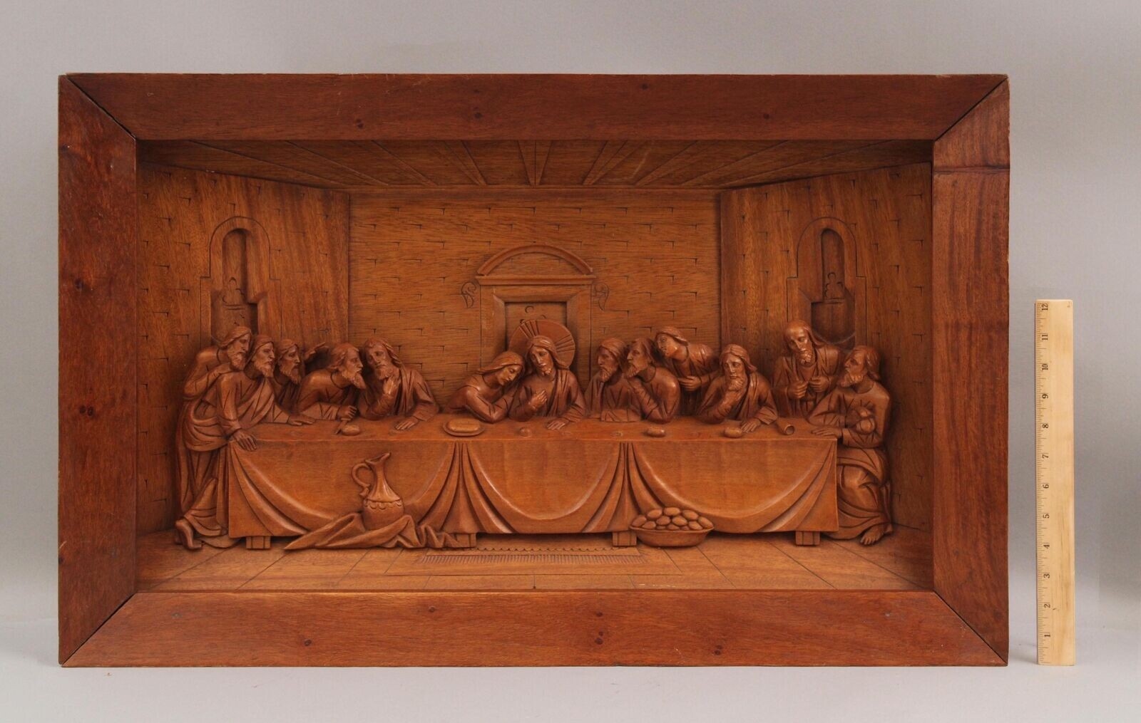Antique Hand Carved Wood Wall Sculpture Religious Catholic DaVinci\'s Last Supper Antique Hand Carved Wood Wall Sculpture Religious Catholic DaVinci\'s Last Supper
