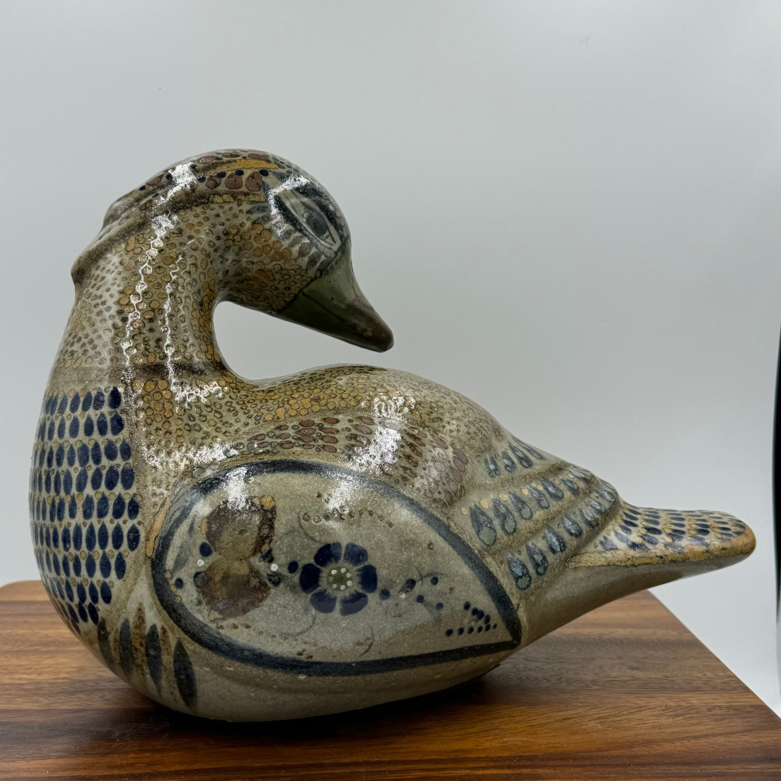 Vintage Large Tonala Mexico Hand Crafted Mallard Duck Bird Figurine 13