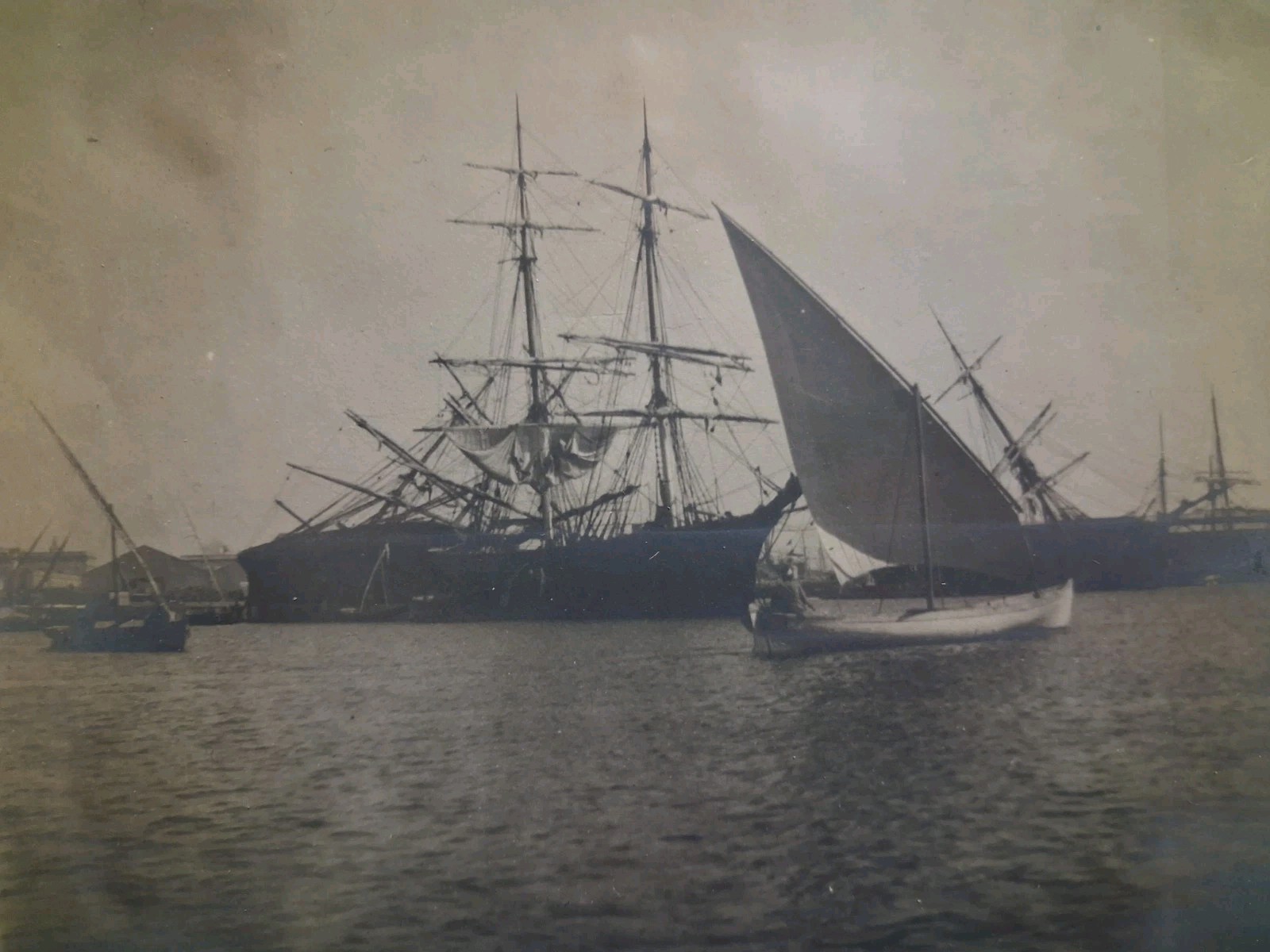 1880s-90s TALL SHIP Harbor Mediterranean MARITIME Clipper Schooner Photo 5.5x6.8