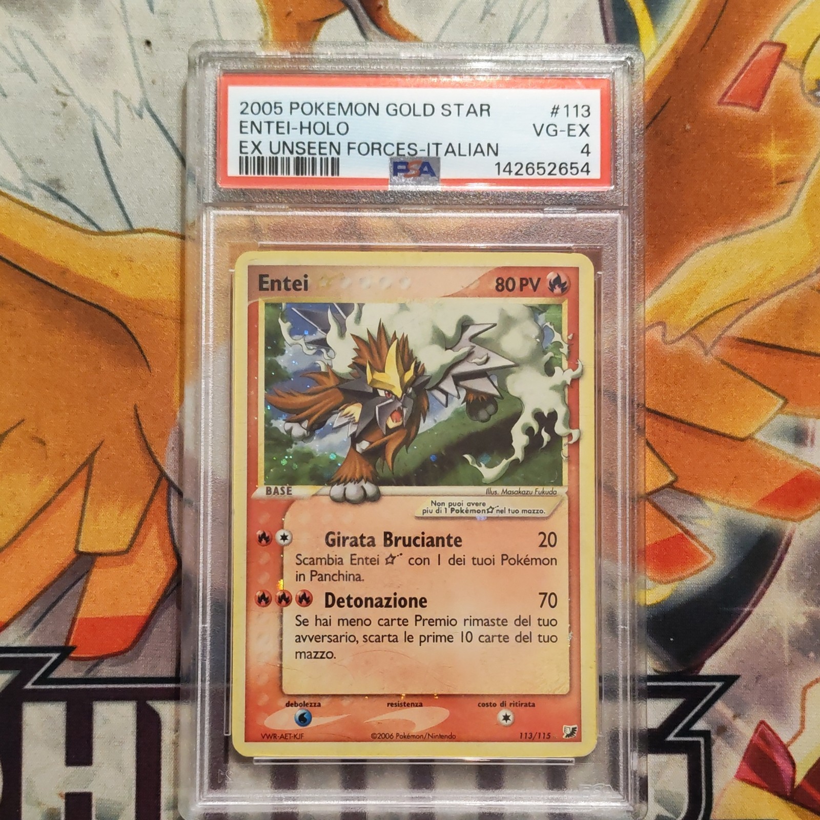Pokemon Entei Gold Star Holo 113/115 EX Unseen Forces ITA 2005 PSA 4