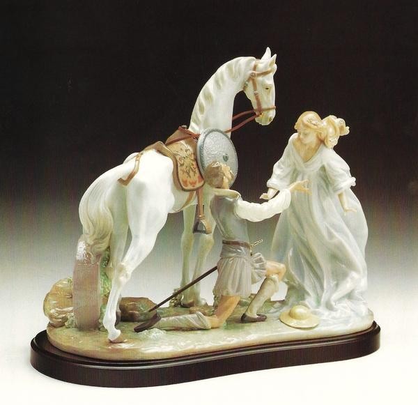Lladro Figurine, Don Quiojote and Dulcenea, Title: Conquered By Love, Retired Lladro Figurine, Don Quiojote and Dulcenea, Title: Conquered By Love, Retired