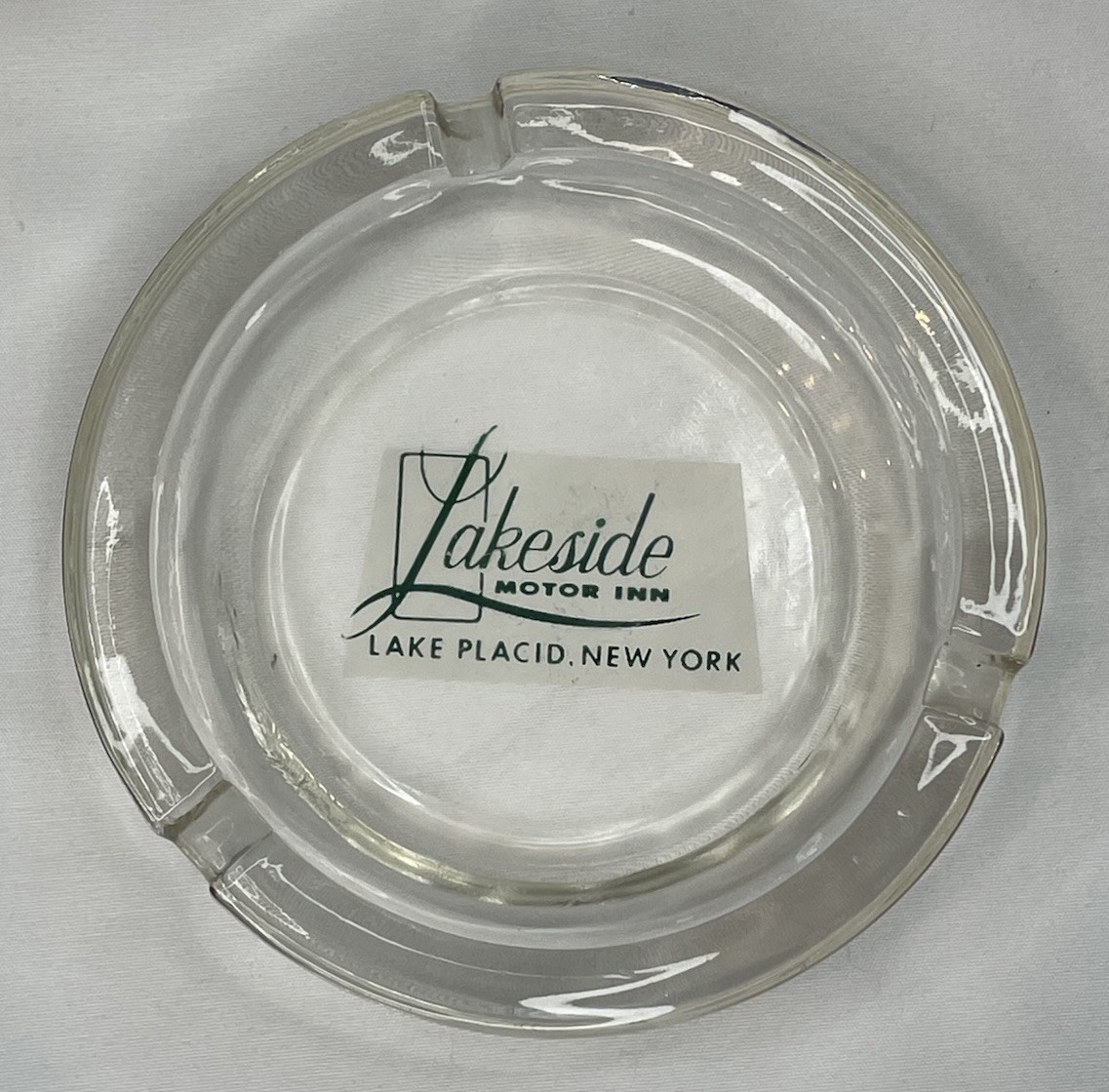 Vintage Lakeside Motor Inn Lake Placid New York Glass Ashtray