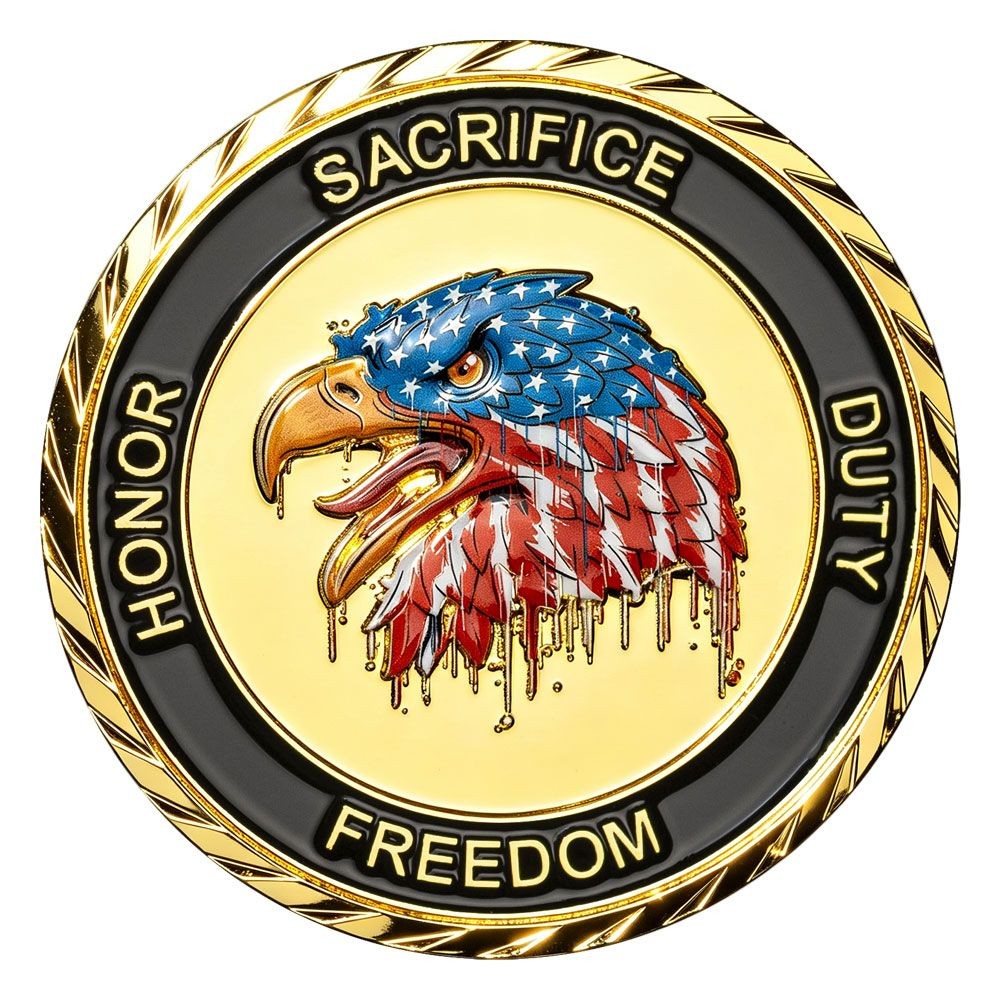 Flag Freedom Eagle in Gold Honoring Our Veterans and Active-Duty Service Members