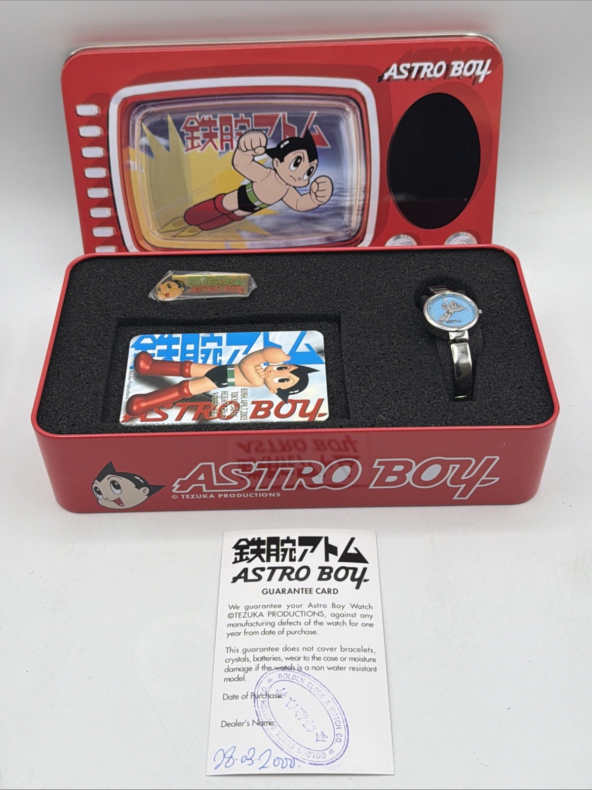 Astro Boy Tetsuwan Atom Lady\'s Blue Wristwatch Vintage Anime Japan NIB PIN 2000