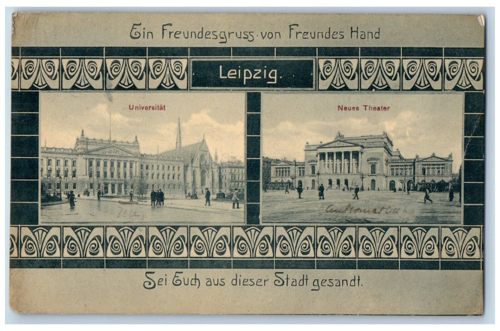 Germany Postcard A Greeting from a Friend\'s Hand University Neues Theater 1906