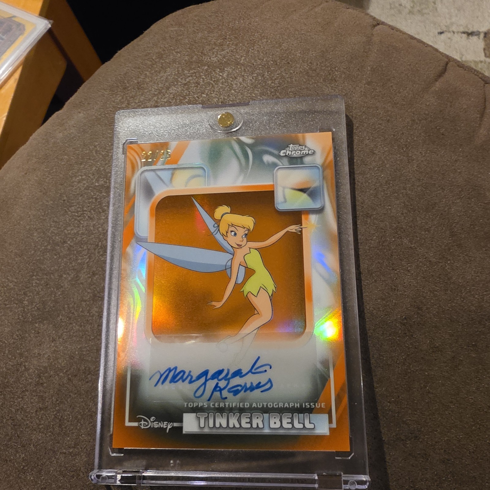 2026 Topps Chrome Disney Margaret Kerry Tinker Bell Auto Orange Refractor #/25