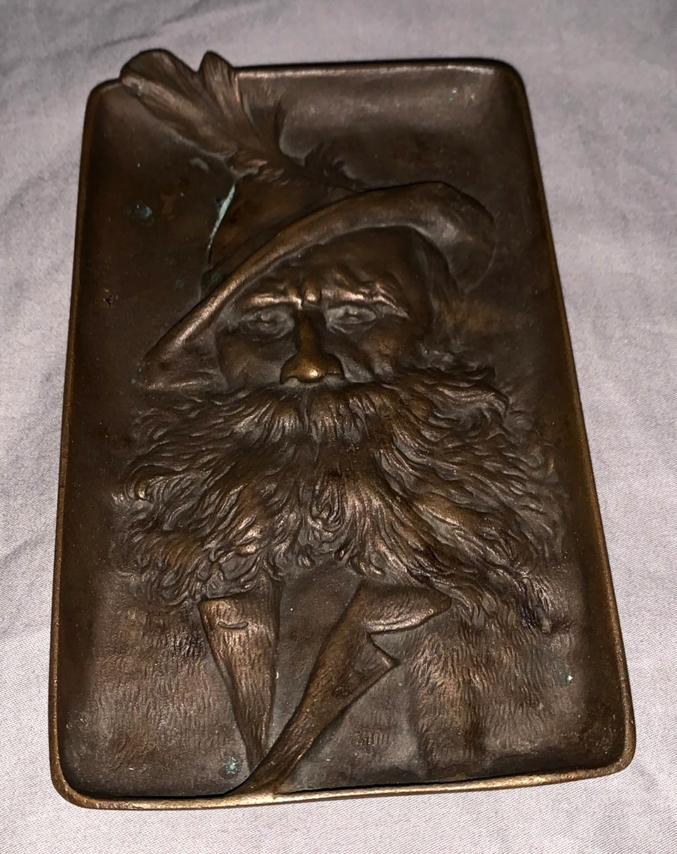 Great Old Bronze Desk or Jewelry Tray Bearded Mountain Man in Relief Great Old Bronze Desk or Jewelry Tray Bearded Mountain Man in Relief