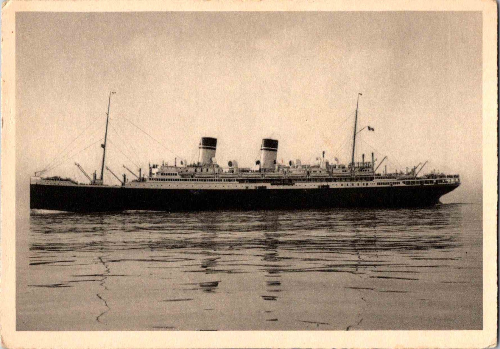 Postcard SS Roma Italia Flotte Riunite Genova Italian Line passenger ship b &w