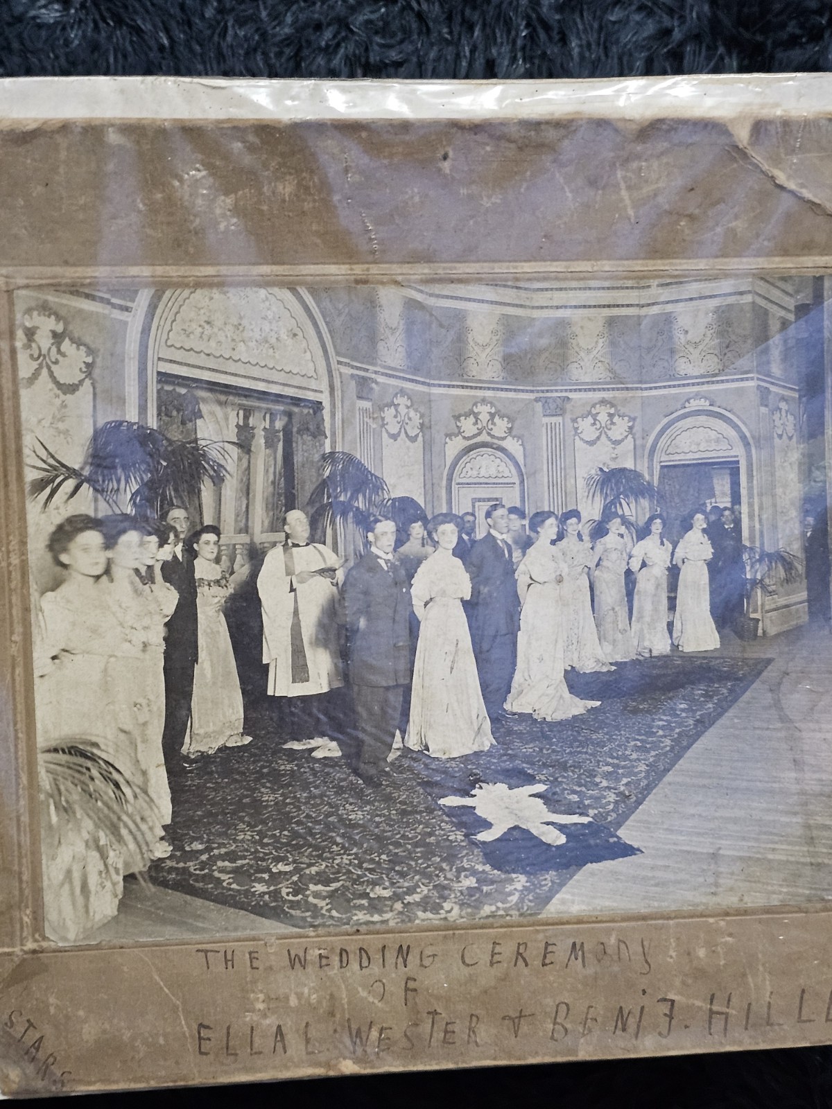 Antique Large Wedding Photograph Elaborate Dresses Women Priest Creepy