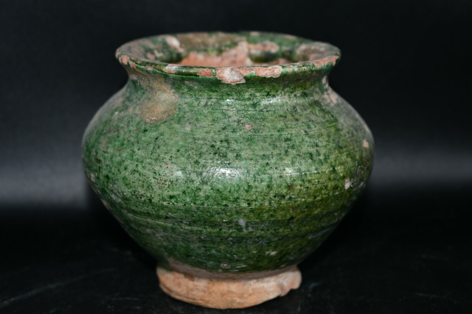 Genuine Ancient Islamic Ceramic Pot with Green Glazed Color In Good Condition
