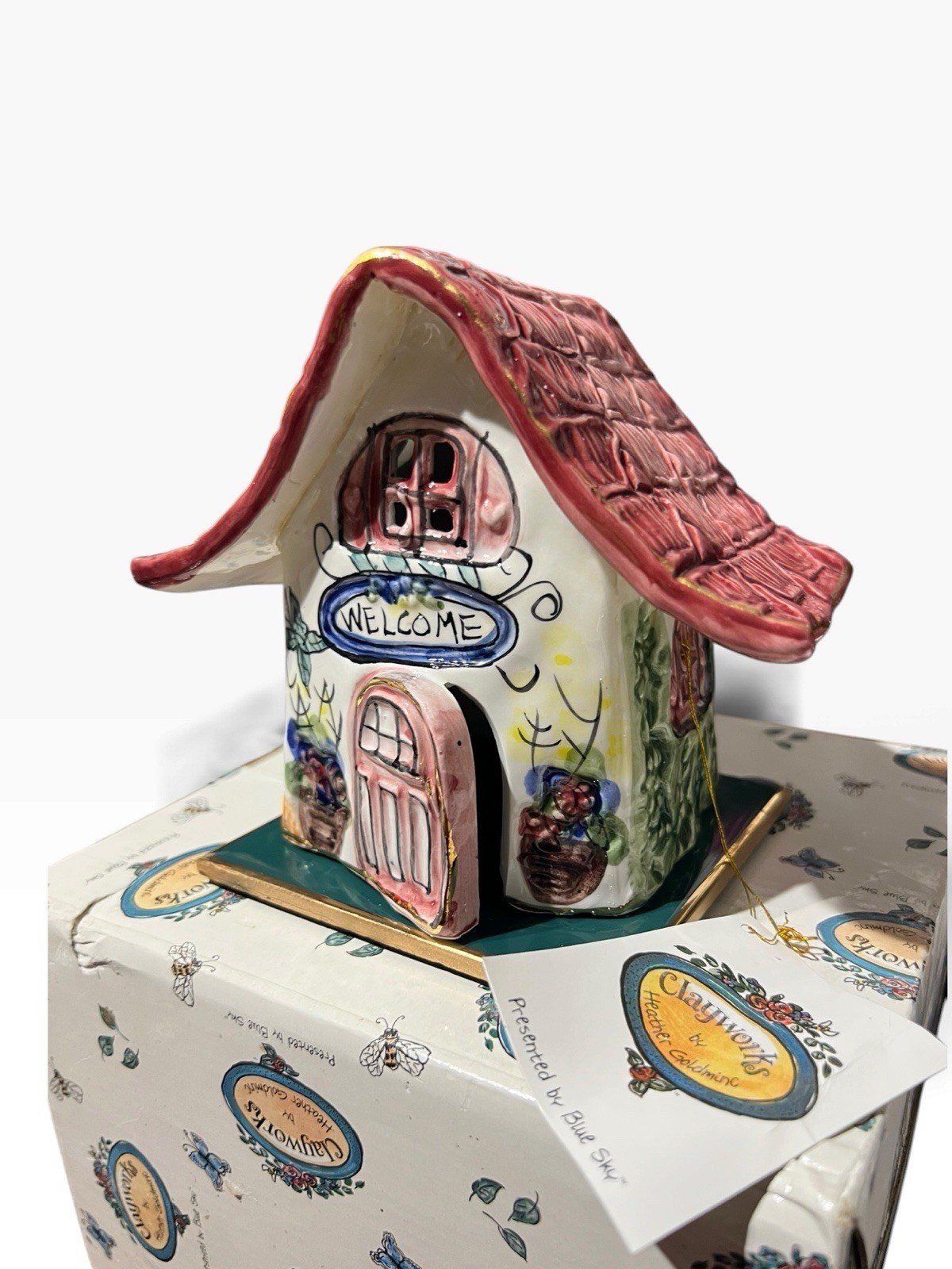 Blue Sky Clayworks Welcome Tea Light House Heather Goldminc Vintage Ceramic Box